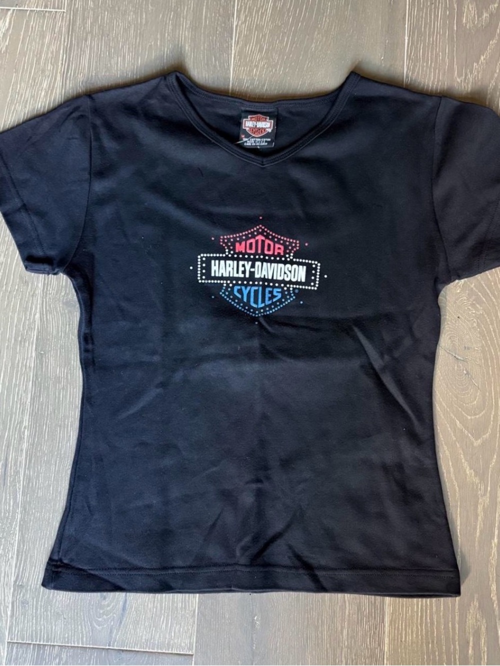 Vintage 4th of July Harley Davidson rhinestone black baby tee